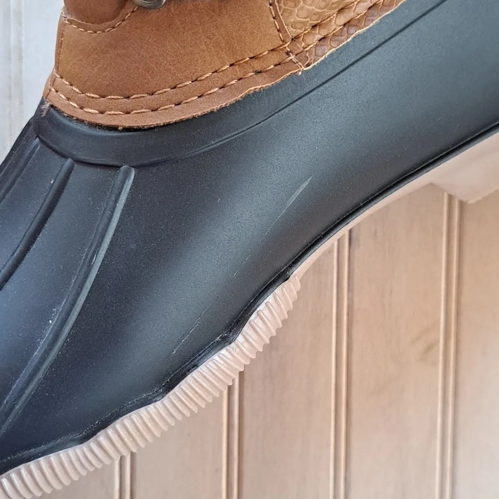 Maurices Jade Side Buckle Lace Up Duck Boot Red Lace Rainboots - Picture 10 of 12